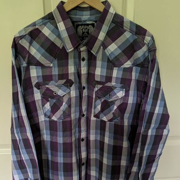 👣Eighty Eight Purple and Black Plaid Western Shirt - Picture 1 of 4